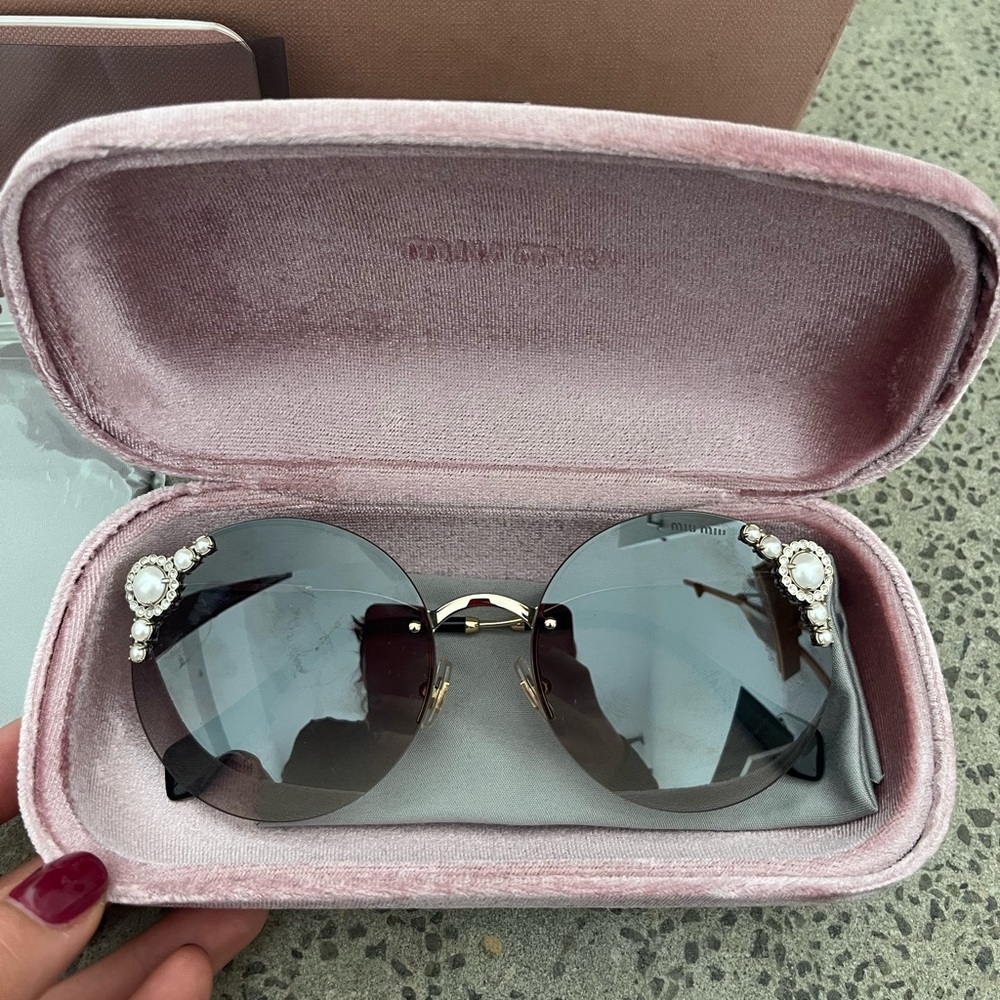 Miu Miu Round Pearl Embellished Sunglasses